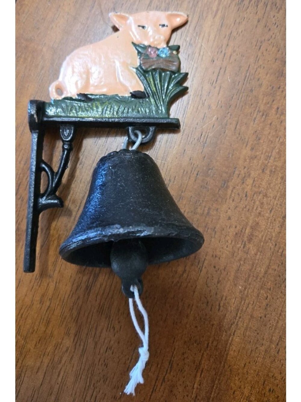 Vintage Cast Iron Pig Wall Mount Door Bell / Dinner Bell with Ringer